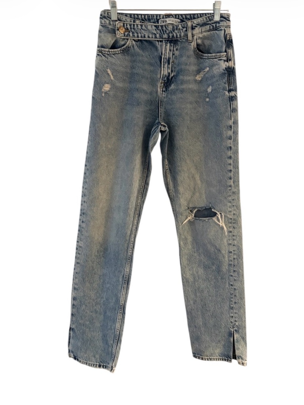 Zara Light Blue Distressed Straight-Leg Jeans
